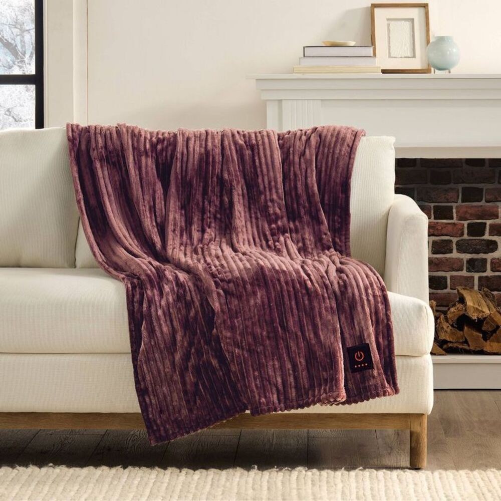 Brookstone Cozy Throw Ribbed Plush Red